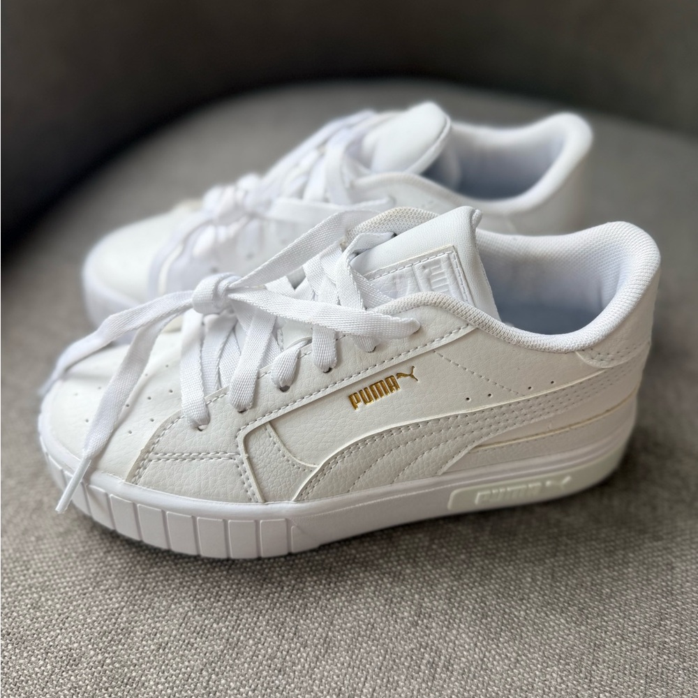 Puma Kids White Sneakers with Gold Logo Accent